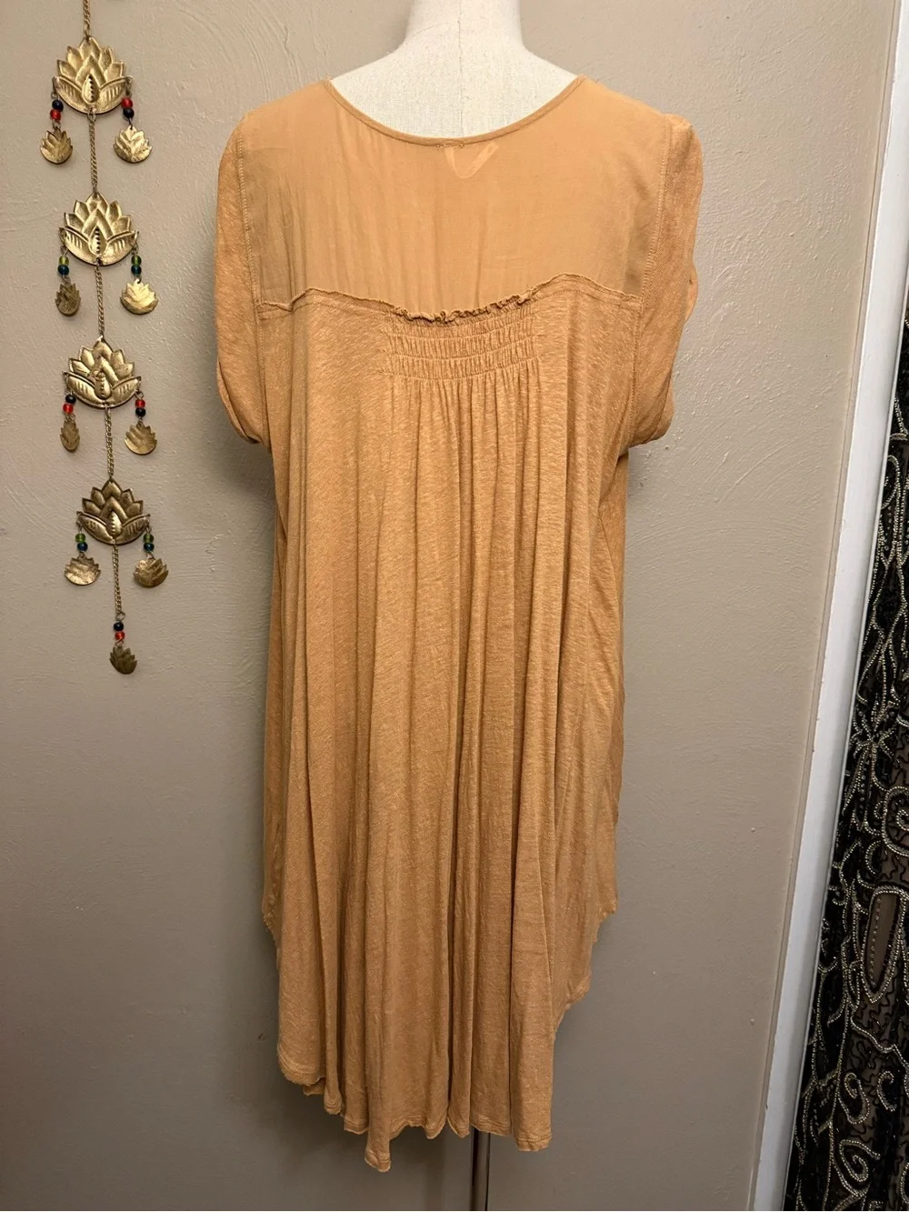 Free People Highland Oversized Boho Linen Camel Tan Tank Blouse Size Large